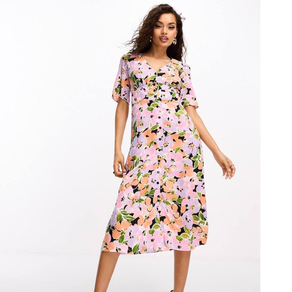 Nobody's Child Petite Alexa Midi Dress Womens 8P Purple Orange Floral